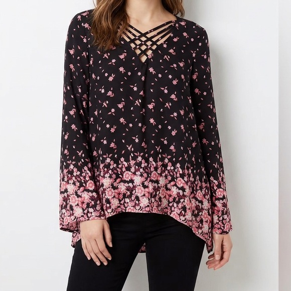 Pink Republic Tops - Pink Republic Black and Pink Floral Blouse